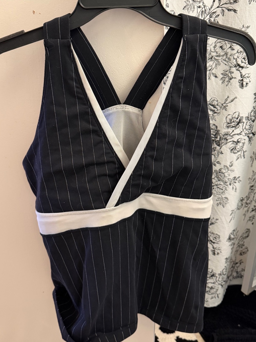 lululemon athletica Black Pinstripe Tank Top with White Trim